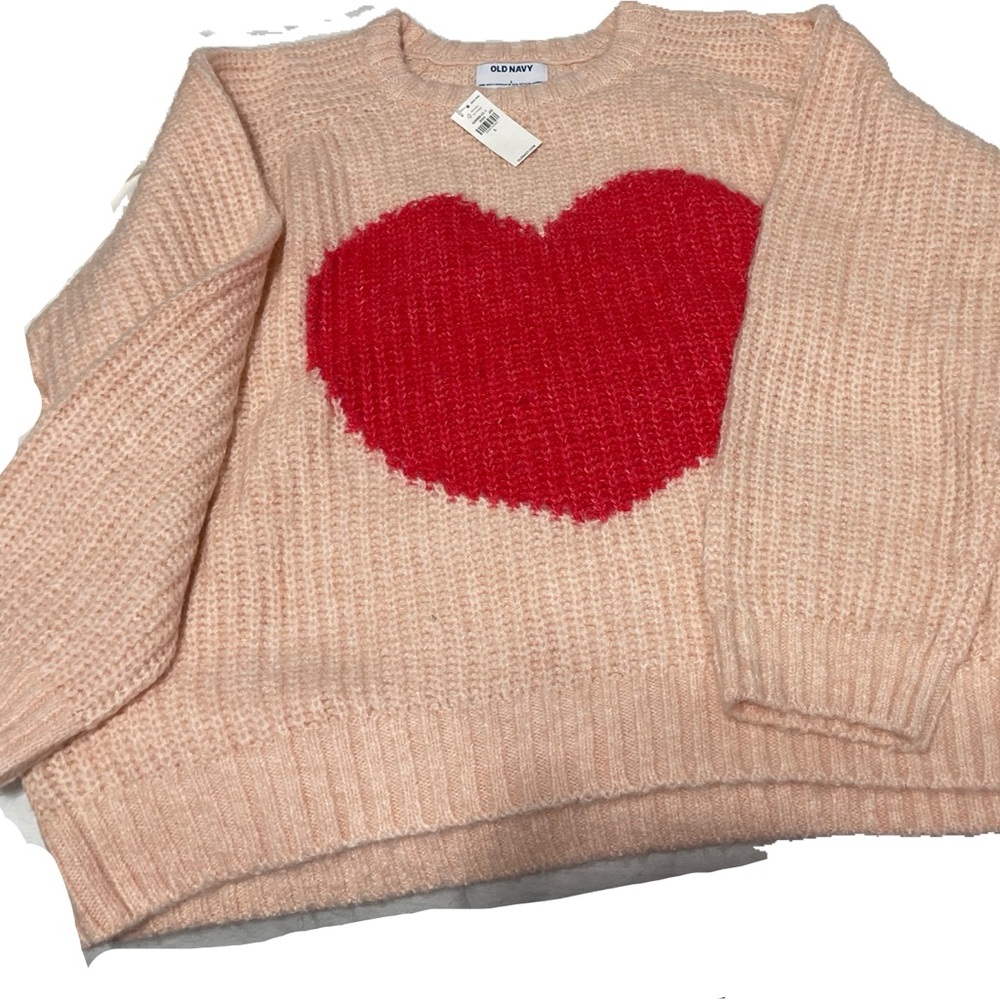 Old Navy Girly Feminine Valentines Day Heart Knit Sweaterter Large NWT